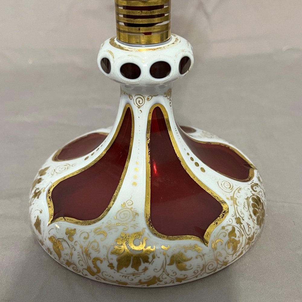 This is an antique Bohemian overlay glass vase. - Picture 2 of 7